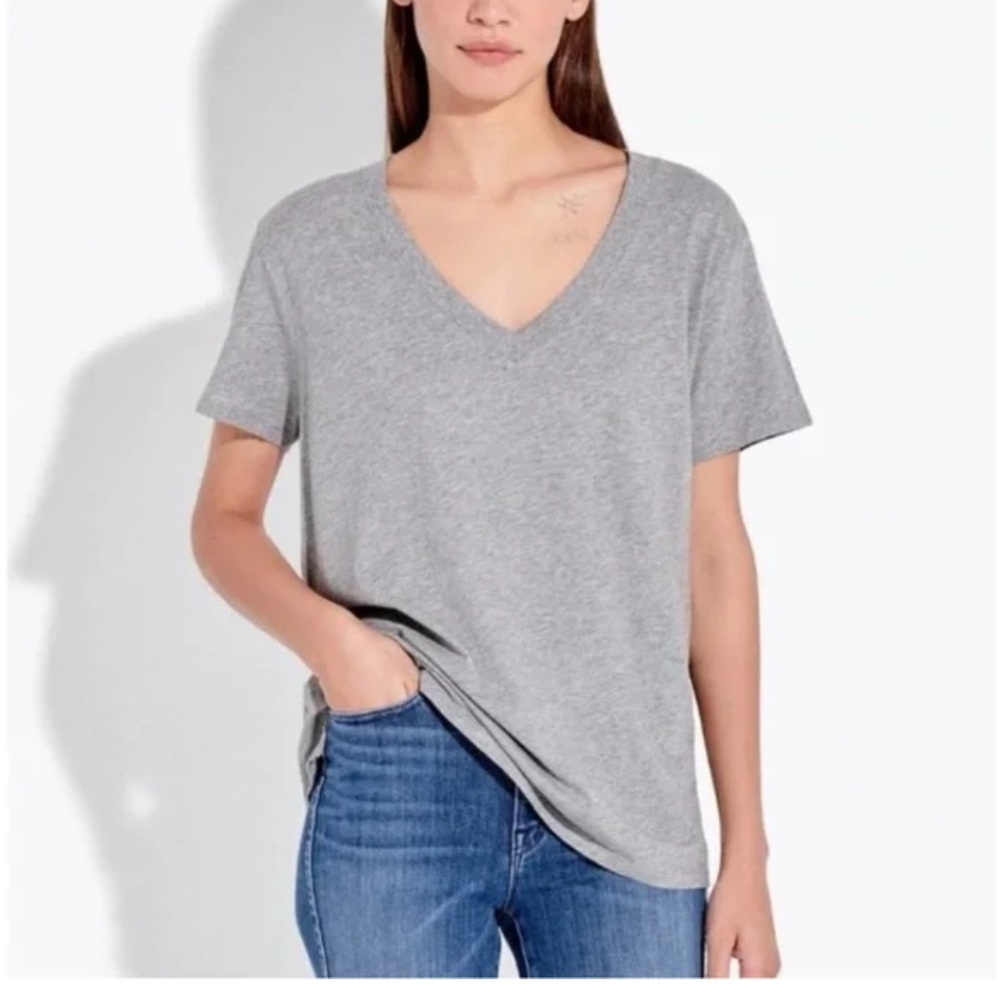 AYR The Vito Short Sleeve V-neck T-shirt in Gray Minimalist Basic Women's Medium